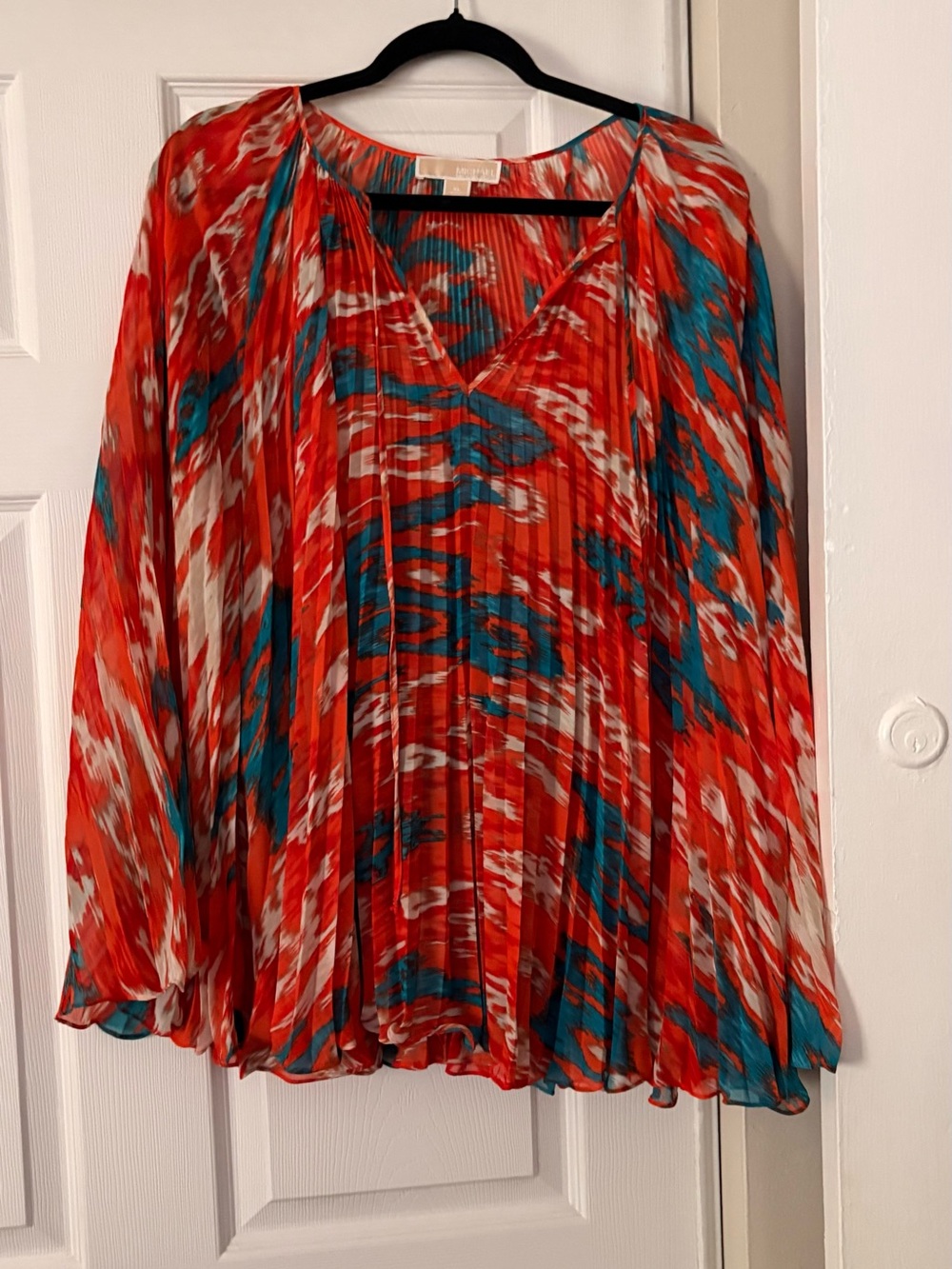 Michael Kors orange & Teal Pleated V-Neck Tunic